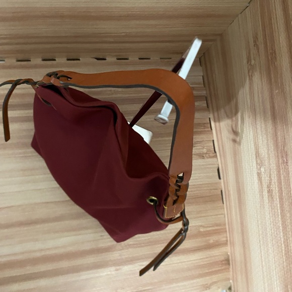 Dooney and Bourke Burgundy Nylon Shoulder Bag with Leather Straps and Accents - Picture 8 of 10
